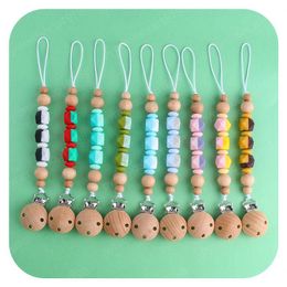 Newborn baby Pacifier Holders Silicone Octagon Beads infant Nipple clip Baby carriage Lanyard kids Clip Chain 9 Colours