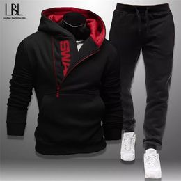 Mens Tracksuits 2 Pieces Set Sweatshirt + Sweatpants Sportswear Zipper Hoodies Casual Male Clothing Large Size Fashion 211230