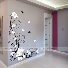 Large Butterfly Vine Flower Vinyl Removable Wall Stickers Tree Wall Art Decals Mural for Living room Bedroom Home Decor TX-109 201106