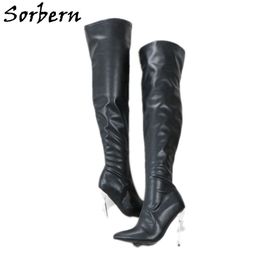 Sorbern 12Cm Gold Steel Stilettos Boots For Women Thigh High Boots Women Plus Size Shoes Custom Wide Calf Fit Boots Unisex