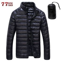 Autumn Winter Down Jacket Men Casual Stand Collar Ultra Light Parka Coat Portable Outwear Windproof White Duck Down Jacket 6XL 201103