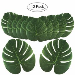 12Pcs Green Artificial Tropical Palm Leaves For Banquet Table Decorations Dining Table Placemats Wedding Party Decoration Y200903