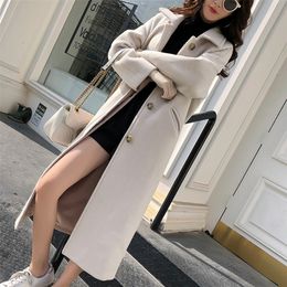 Autumn Winter Wool Coat Women Single-breasted Woolen Coat Womens Black Warm Slim Solid Coat Long Women 201216