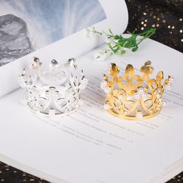 Mini Little Crown Birthday Cake Ornaments Gold Silver Plated Rhinestone Pearl Children Decorate Hair Jewelry Accessories Hot Sale 1 8dk M2