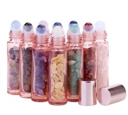 Rose Gold Glass Bottle Natural Semiprecious Stones Essential Oil Gemstone Roller Ball Bottles Crystal Roller Ball SN1743