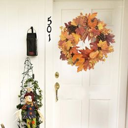 Decorative Flowers & Wreaths T84E 20 Inch Autumn Wreath Artificial Berries Pumpkin Fall Garland Hanging Ornaments Halloween Thank