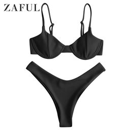 ZAFUL New high cut thong bathing suit high waist swimsuit Solid swimwear women Brazilian Biquini swim beach micro bikini set T200708