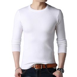 BROWON Brand Men Autumn Sweater Men's Long Sleeve O-Neck Slims Sweater Male Solid Colour Business White Sweater Oversize M-4XL 201105