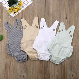 Summer Newborn Baby Girl Boy Cotton Solid Cute Bottom Romper Sleeveless Jumpsuit Infant One-pieces Suspender Outfit Clothes G1221