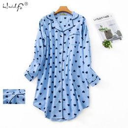 Spring Casual Nights Women's Long Sleeve Nightgown Oversize Sleep Shirt 100% Cotton Sleepwear for Women pj nightdress 201109