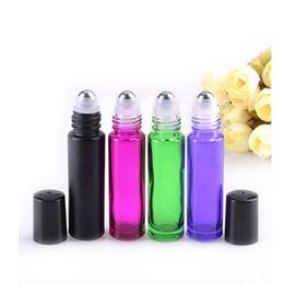 Free Shipping Colorful 10ml Glass Roll On Essential Oils Perfume Bottles Mini Roller Bottles 10cc With Metal Roller Ball