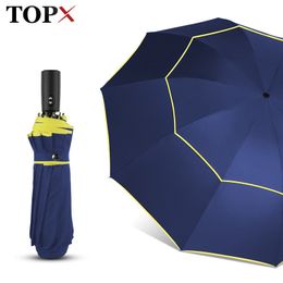 120CM Fully Automatic Double Big Umbrella Rain Women 3 Folding Wind Resistant Large Umbrella Stand Travel Business Umbrella Men 201112