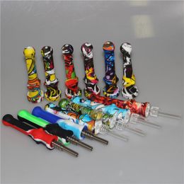 wholesale Smoking Silicone Nectar pipe Kit With GR2 14mm Titanium Tips Silicone tobacco hand pipes Dab Tool