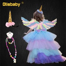 Christmas Fluffy Girl Princess Unicorn Dress Gorgeous Backless Long Tail Wedding Dress Kids Halloween Unicorn Cosplay Costume LJ200923