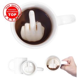 Creative Design White Middle Finger mug,Novelty Style Mixing Coffee Milk Funny Ceramic Mug 300ml Capacity Water Cup 201029