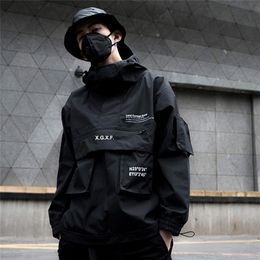 New Black Cargo Jackets Windbreaker Men Streetwear Tactical Jacket Pullover Multi-pocket Male Autumn Hoody Coat 201111