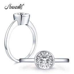 AINUOSHI 925 Sterling Silver 1.0 CT Round Cut Bezel Solitaire Rings Engagement Simulated Diamond Wedding Silver Rings Jewelry Y200106