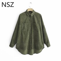 NSZ women corduroy jacket blouse oversized shirt long sleeve casual ladies fashion buttoned tops spring autumn camisa blusa LJ200810
