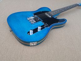 Guitarra elétrica clássica personalizada, guitarra, corpo de madeira de cinzas, folheado de plátano de flamejado azul, fingerboard de joia, botão cromado