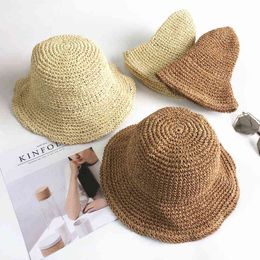 Fashion Foldable Beach Sun Hats for Women Wide Brim Female Straw Visor Cap DM1249 G220301