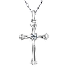 Christian Necklaces 925 Silver Jesus Cross Pendants Necklaces Womens Fashion DIY fine Jewellery Gifts Q0531