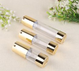100pcs/lot Golden 15ml 30ml 50ml Airless Pump with Clear Body Bottle By Self Empty Reusable Refillable Diy Skin Care Creations SN1791