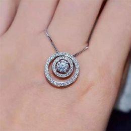 Sweet Cute Circle Pendant Simple Fashion Jewellery 925 Sterling Silver Round Cut White Topaz CZ Diamond Gemstones Women Clavicle Necklace Gift