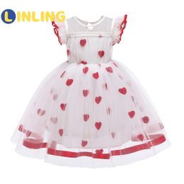 LINLING Little Girls Heart-shaped Dress Wedding Party Princess Christmas Dresse for Girl Party Costume Kids LJ200923
