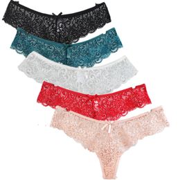 5pcs/lot Women G String Thongs Lace Hollow Low Rise Panties Sexy Womens Underwear Tanga Plus Size Thong Underpants 38 LJ200822