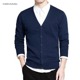 Varsanol Cotton Sweater Men Long Sleeve Cardigan Mens V-Neck Sweaters Loose Solid Button Fit Knitting Casual Style Clothing New 201028