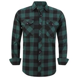 Men's Plaid Flannel Shirt Spring Autumn Male Regular Fit Casual Long-Sleeved Shirts For (USA SIZE S M L XL 2XL) 220217