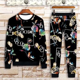 New autumn long-sleeved two-piece men's letter printed clothing 3D Chinese style printed casual sportswear suit 201201