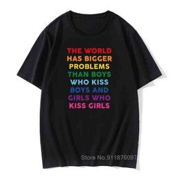Bigger Problems T-Shirts For Men Pride Gay Lesbian Bisexual Rainbow LGBT LGBTQ Tee Shirt O Neck Pure Cotton Tops T Shirts Y220214