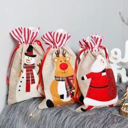 Portable 18*30cm Christmas Gift Bags Elk Santa Snowman Lovely Cartoon Drawstring Bags Cute Kids Gift Candy Bags Party Supplies Wholesale