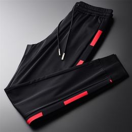 Minglu Lyocell Mens Pants Luxury Side Ribbon Contrast Color Man Pants Plus Size 4xl Elastic Waist Casual Sport Slim Mens Pants 201110