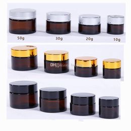 10/20/30/50ml Amber Glass Jars Skin Care Cream Bottle Cosmetic Container with Inner Liners and Gold/silver/black Lid