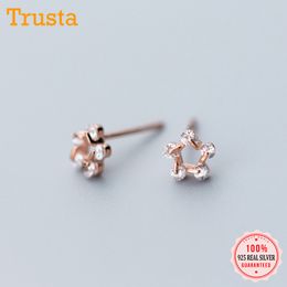 100% 925 Sterling Silver Jewelry Fashion Tiny Hollow Flower With Stud Earring For Wife Best Friend Gift