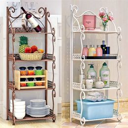 3 Colors Nordic Style 3/4/5 Tiers Folding Iron Kitchen Organizer Multi-use Bathroom Bedroom Rack Standing Book Shelf Home Decor Y200429