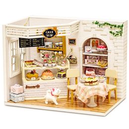 Doll House Furniture Diy Miniature Dust Cover 3D Wooden Miniaturas Dollhouse Toys for Children Birthday Gifts Cake Diary H14 201217