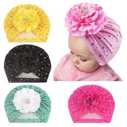 2020 new star-printed elastic children's head cap baby polyester cotton hat simulation flower hollow hat kids flower haedgear