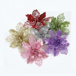 16cm Glitter Artifical Christmas Flowers Christmas Tree Decorations for Home Fake Flowers Xmas Ornaments New Year Decor