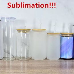 16oz Sublimation Glass Beer Mug Can Shaped Glass Cups Beer Can Glass Tumbler Drinking Glasses Beer Glasses With Bamboo Lid And Reusable Straw