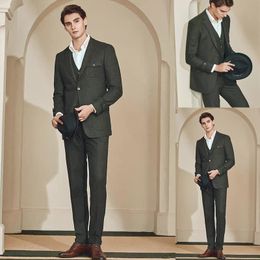 Mens Blazers Groom Tuxedos Two-Button Groomsmen Custom Made Best Man Suit Wedding Men's Bridegroom 3 Pcs Suits (Jacket+Vest+Pants)