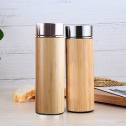 Natural Bamboo Thermos Cup Stainless Steel Bottle Vacuum Flasks Thermoses 12hours tea cup LJ201218