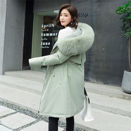 Fitaylor New Winter Cotton Parkas Women Large Fur Collar Slim Hooded Thick Warm Coat Padded Jacket Snow Parkas 201217