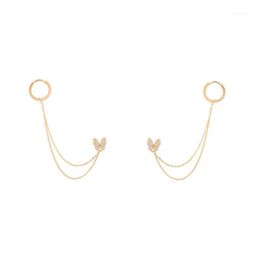 Stud CZ Zircon Butterfly With Chain Earrings For Women Rose Gold Silver Plated Earring Female Ear Jewellery Gifts 2021 1