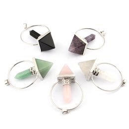 Natural Stone Crystal Pyramid Hexagonal Column Pendant Necklace Jewelry Reiki Healing Pendulum Amulet Hypnotist Divination Props