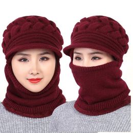 Women's Knitted Hat Scarf Caps Neck Warmer Winter Hats For Men Women Skullies Beanies Warm Fleece Cap 4 Colors drop shipping