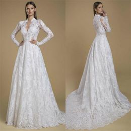 Fashion Elegant New Cheap Lace A Line Dresses Long Sleeves Appliqued Sweep Train Wedding Dress Bridal Gowns Robes De Marie ppliqued