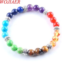 WOJIAER 7 Chakras Reiki Gem Stone Beads Strand Bracelet Jewellery Yoga Meditation For Women Bracelets K3281